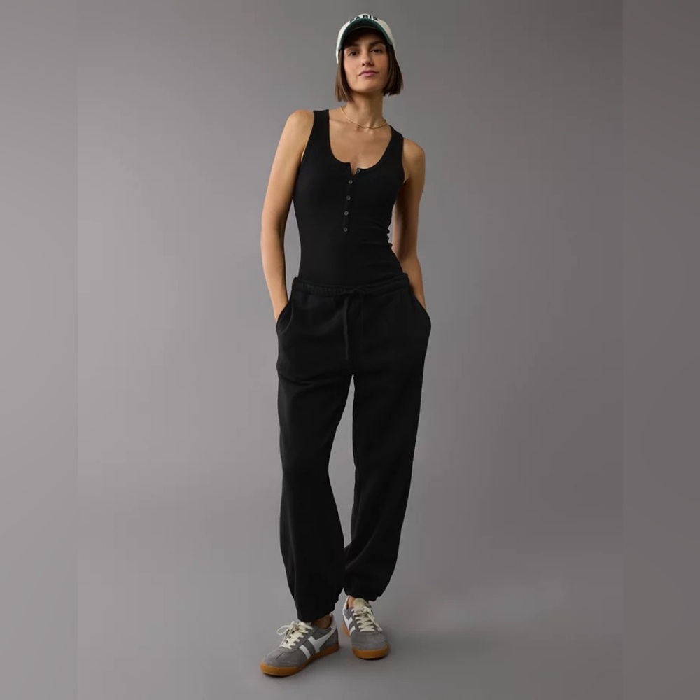 Abercrombie & Fitch Elevated Ribbed Knit Henley Bodysuit - Black - XS